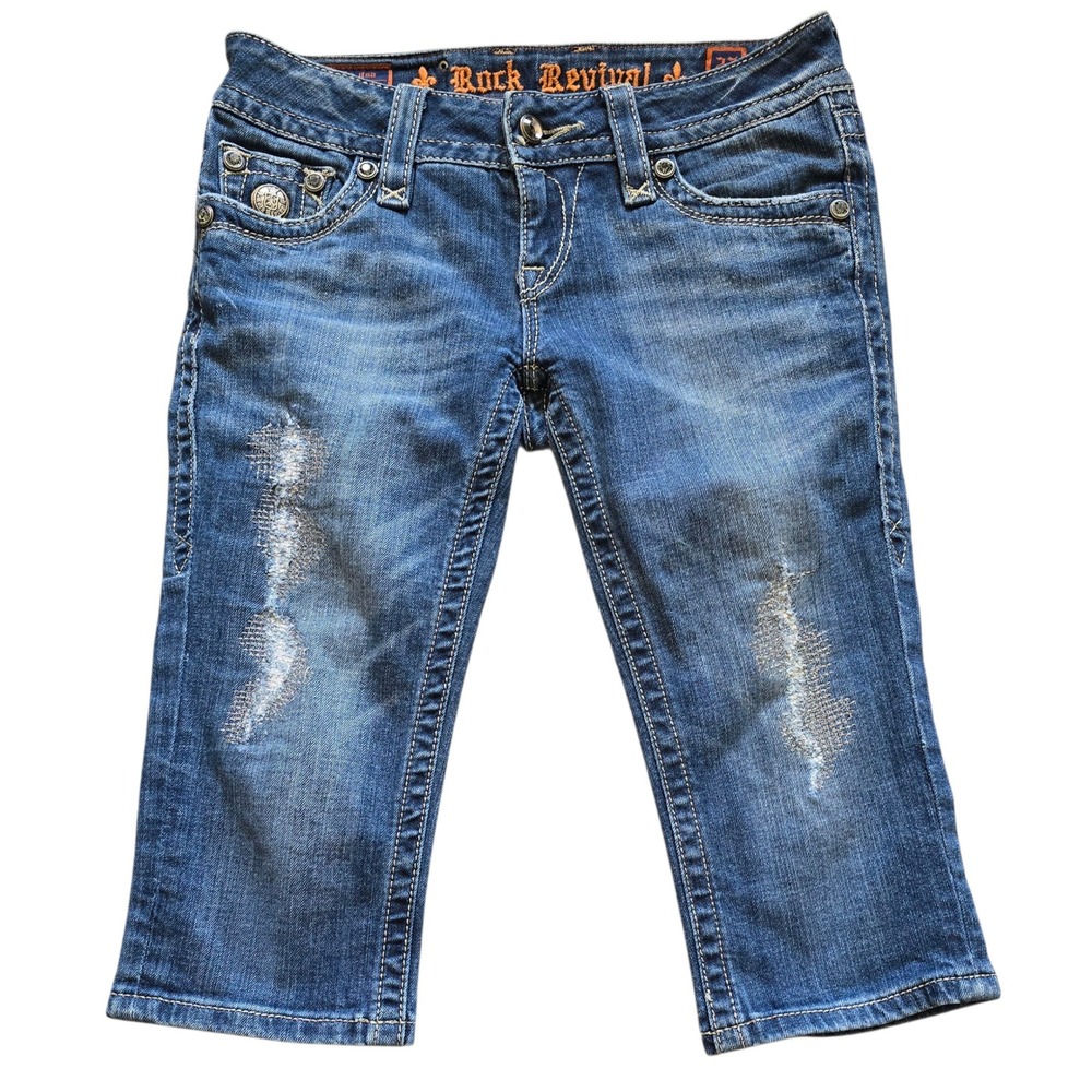 Rock Revival Womens‎ Jeans Size 27 Distressed Embellished Pockets Cropped